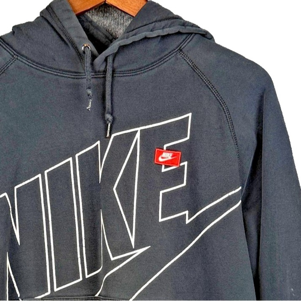 Nike Hoodie Mens L Black Big Swoosh Graphic Pullover Sweatshirt Heavyweight